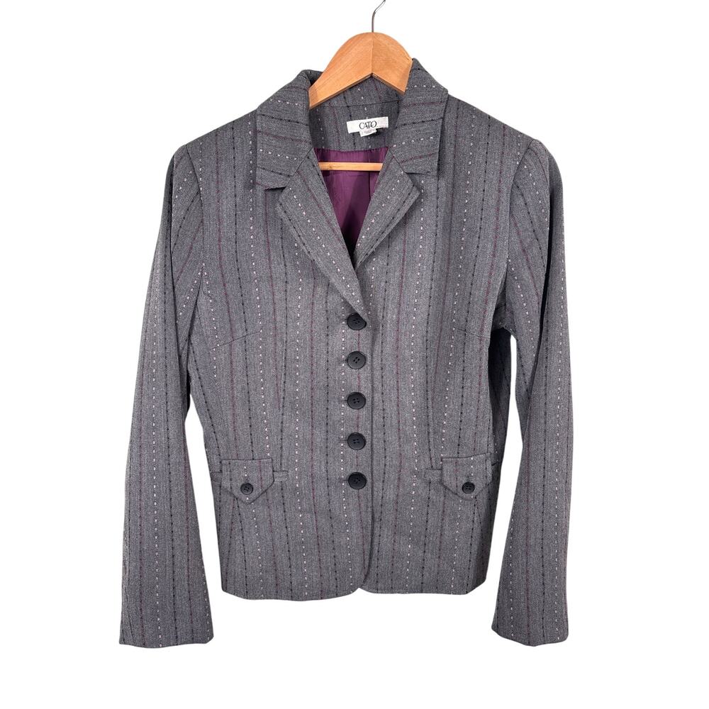 CATO Jacket Pants Suit Set Women's Size 10 Gray Striped Business Career Coporate